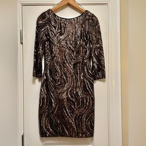 COPY - Aidan by Aidan Mattox Copper Gold Sequin Cocktail dress 3/4 sleeve